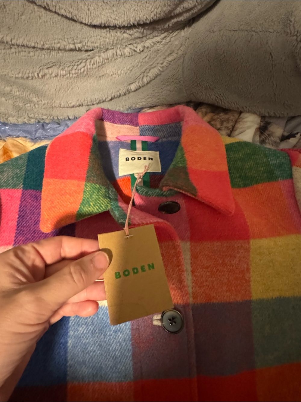 NWT Boden U0295 Wool Check Coat Plaid Rainbow Multi US 10 - Picture 4 of 8